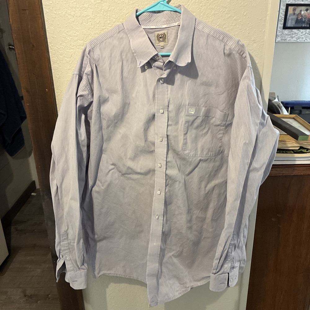 Cinch Mens XXL Blue White Stripe Long Sleeve Button Up Shirt Western Casual
